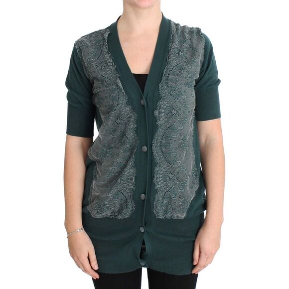 PINK MEMORIES Green Lace Cotton Cardigan Women's Sweater - Picture 1 of 5
